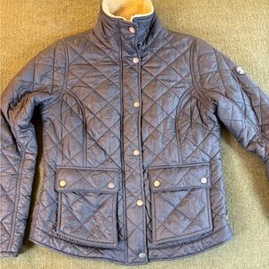 Barbour blue quilted jacket with faux shearling collar